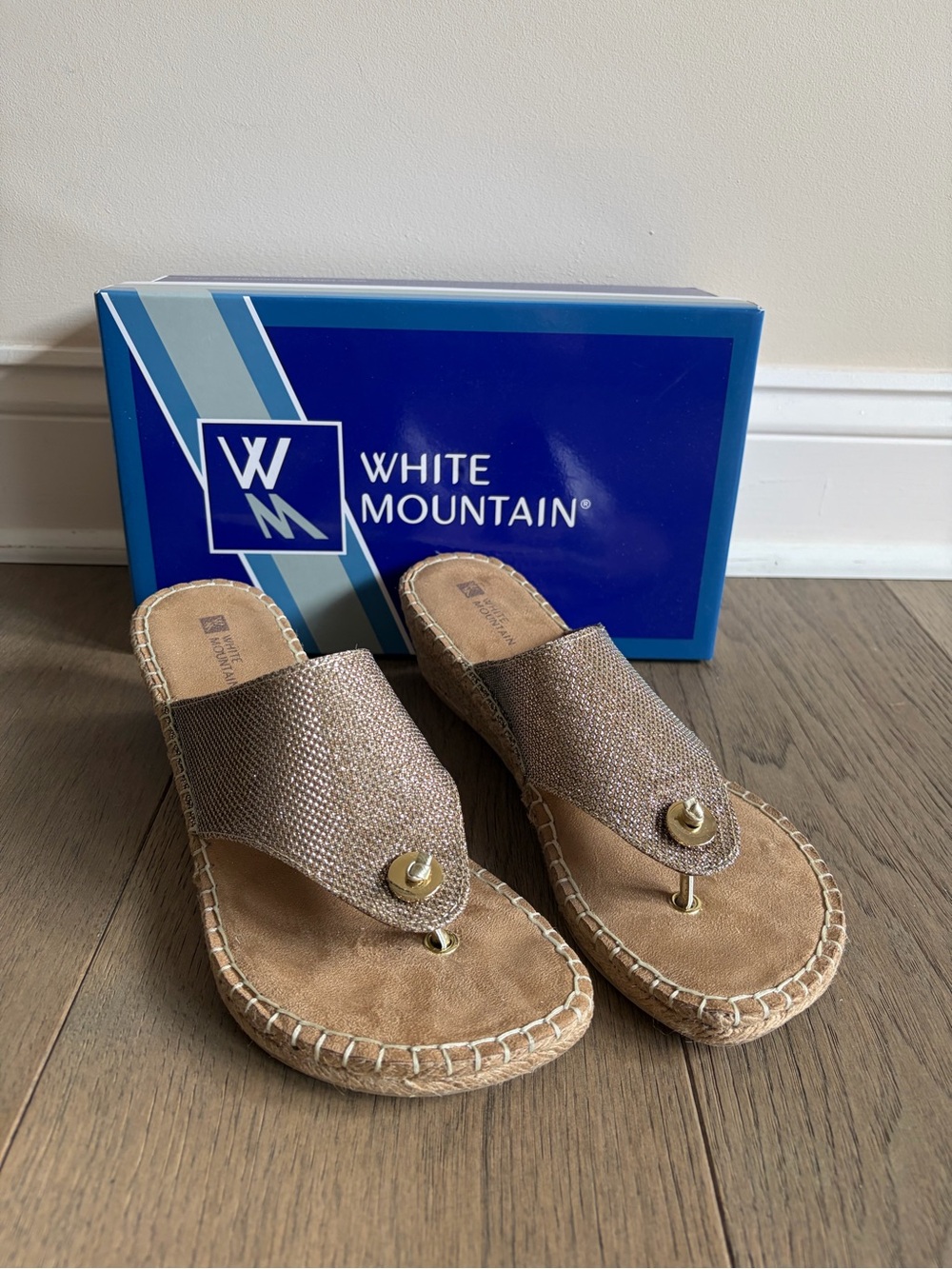 White Mountain Light Gold Metallic Slip-On Thong Sandals